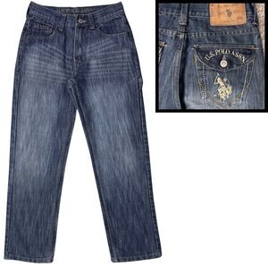 U.S. Polo Assn. Boys Jeans Slim Straight Embroidered Logo Size 12 Blue Denim Y2K